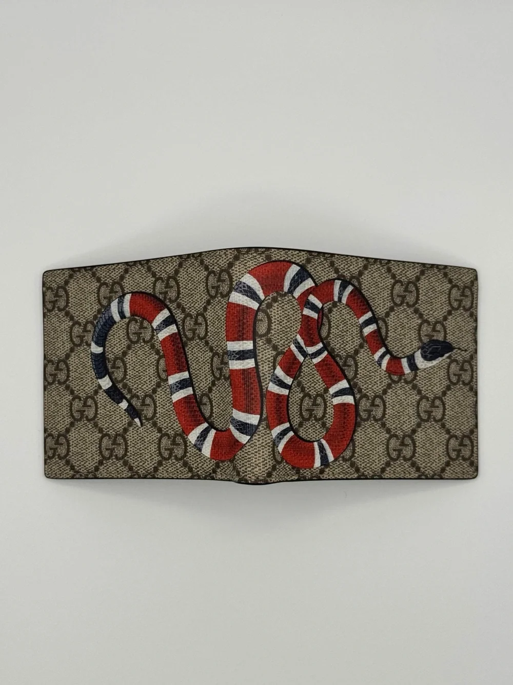 Gucci Brown GG Supreme Money Clip with Red & White Snake Motif